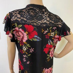 Women’s Floral Black Lace Blouse – Size L